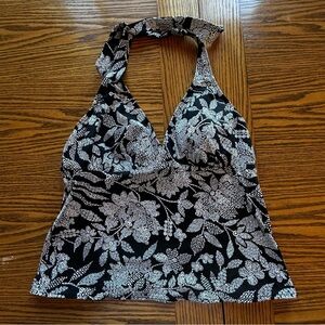 Lands' End Black and White Floral Halter Swim Top Size 14